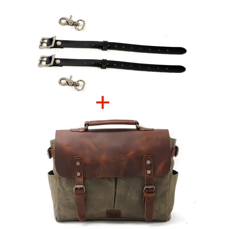 Vintage Men'S Canvas Crazy Horse Leather Shoulder Messenger Bag Computer Bag Official Knight Motorcycle Bag