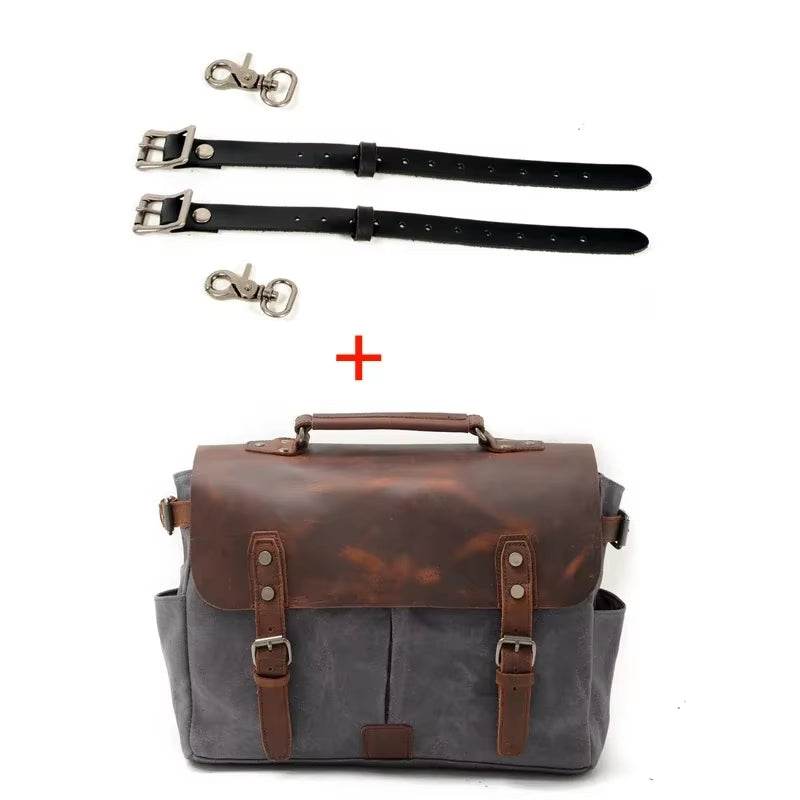 Vintage Men'S Canvas Crazy Horse Leather Shoulder Messenger Bag Computer Bag Official Knight Motorcycle Bag