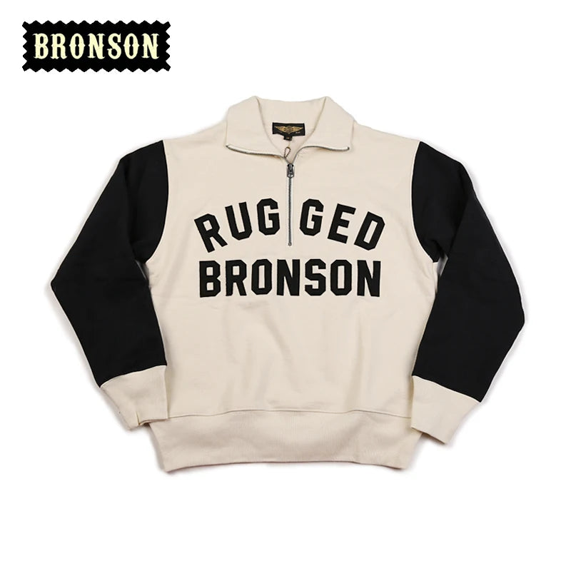 Bronson Heavyweight Vintage Motorcycle Racing Jersey 1/2 Zip Biker Sweatshirt