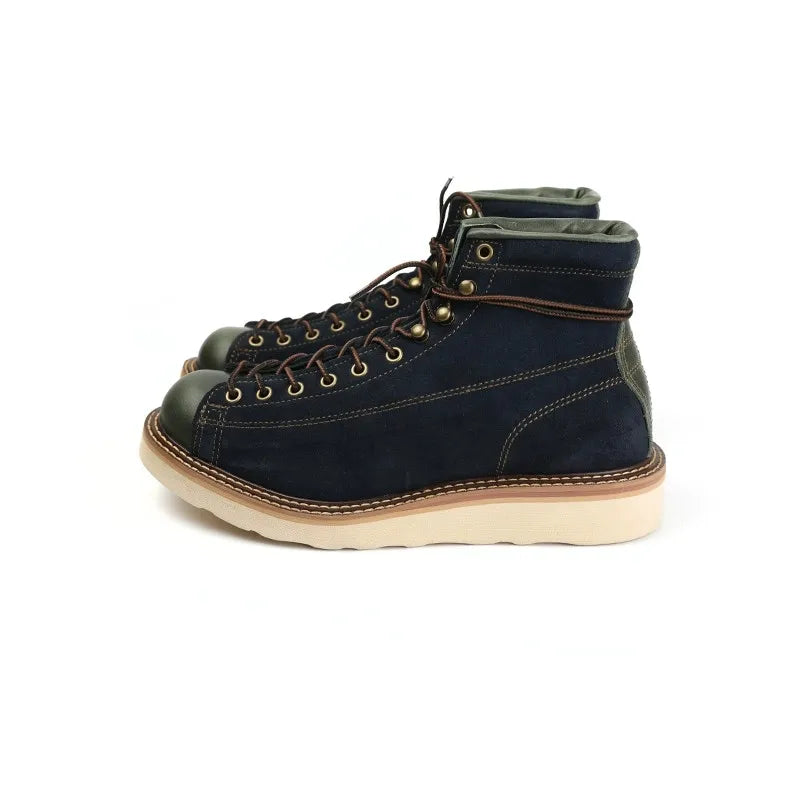 Handmade Quality Fashion Vintage Men Shoes Autumn Winter Real Leather Ankle Boots Tooling round Toe Motorcycle Boots Platform