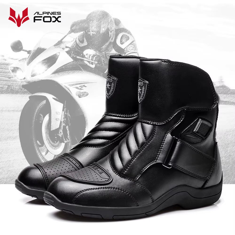 Motorcycle Leather Shoes Moto Boots Racing Bottes Motocross Boots PU Fabric Rubber Sole Wear-Resistant Anti-Collision Easy Wear