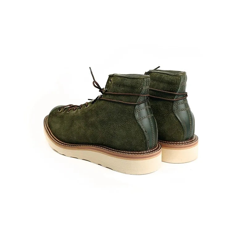 Handmade Quality Fashion Vintage Men Shoes Autumn Winter Real Leather Ankle Boots Tooling round Toe Motorcycle Boots Platform