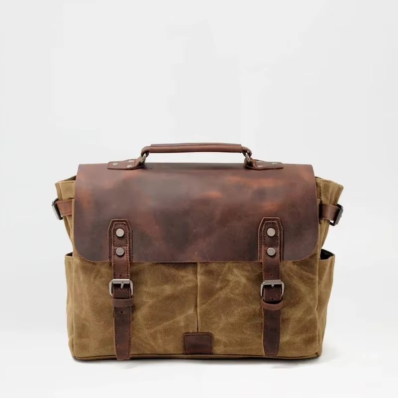 Vintage Men'S Canvas Crazy Horse Leather Shoulder Messenger Bag Computer Bag Official Knight Motorcycle Bag