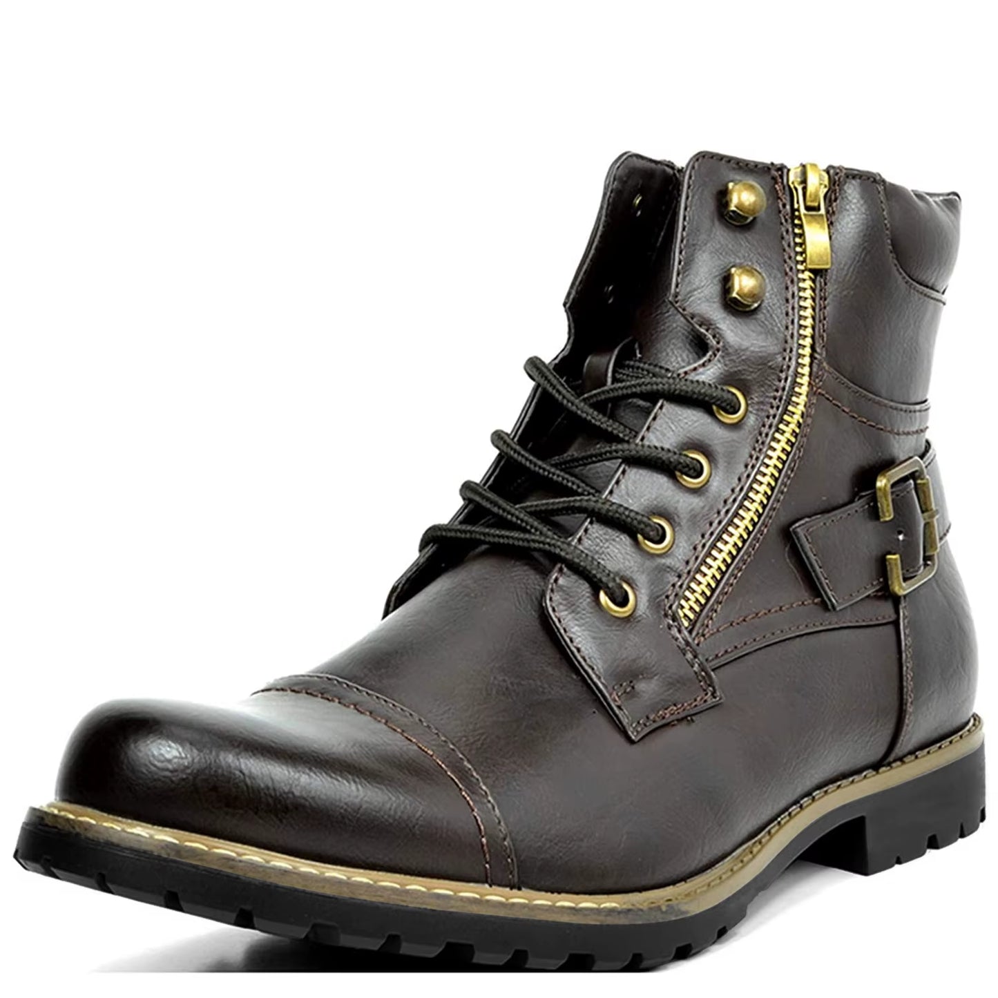 Metal Double Zipper Motorcycle Men Boots Fashionable Men Mid Top Boots Botas Motocross Racing Shoes