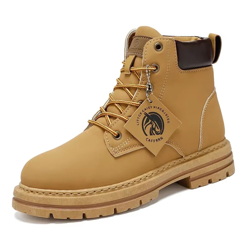 Motorcycle Boots Lace up Winter Black High Top Leisure All-Match Men'S Casual Boots Non-Slip Trend Rubber Men Flat Boots