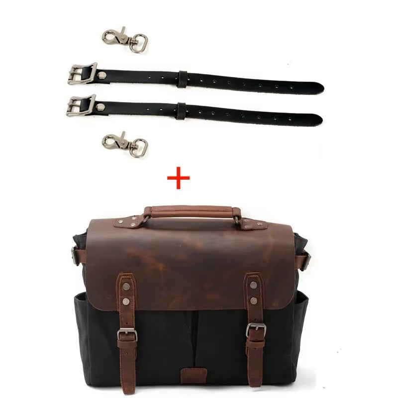 Vintage Men'S Canvas Crazy Horse Leather Shoulder Messenger Bag Computer Bag Official Knight Motorcycle Bag