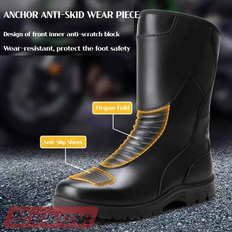 Motorcycle Boots Men Classic Motocross Boots with Reinforced Heel Toe Counter Waterproof Tall Motorcycle Touring Boot Botas Moto