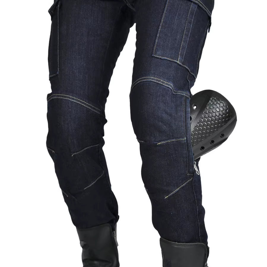 2024 New Motorcycle Dark Blue Jeans Women Silicone Protector Detachable Racing Road Rider Four Seasons Casual Fashion Pants