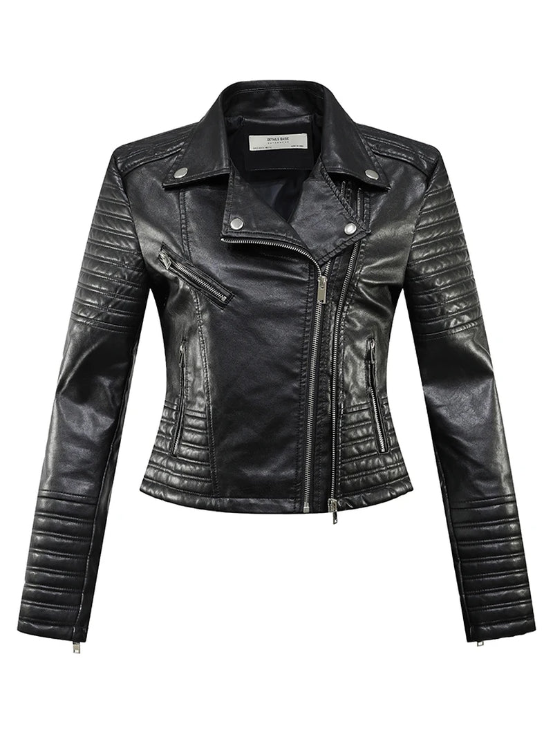2025 New Autumn Winter Women'S Motorcycle & Biker Faux Leather Jackets Female Vintage High Street Black PU Punk Coats Outerwear