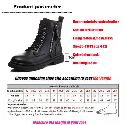 WOIZGIC Women'S Ladies Genuine Leather Female Shoes Ankle Boots Platform Lace up Warm Winter Autumn Fur Plush Motorcycle