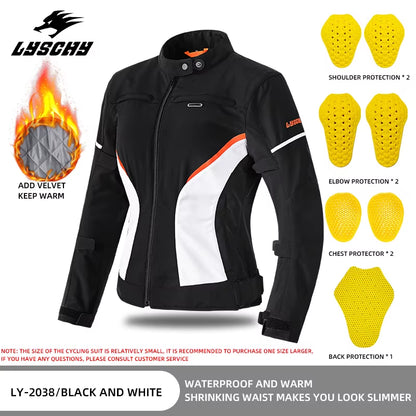 LYSCHY Motorcycle Jacket Women Autumn Winter Warm Anti-Fall Motocross Riding Clothing Waterproof Wear-Resistant Off-Road Jacket