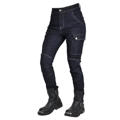 2024 New Motorcycle Dark Blue Jeans Women Silicone Protector Detachable Racing Road Rider Four Seasons Casual Fashion Pants