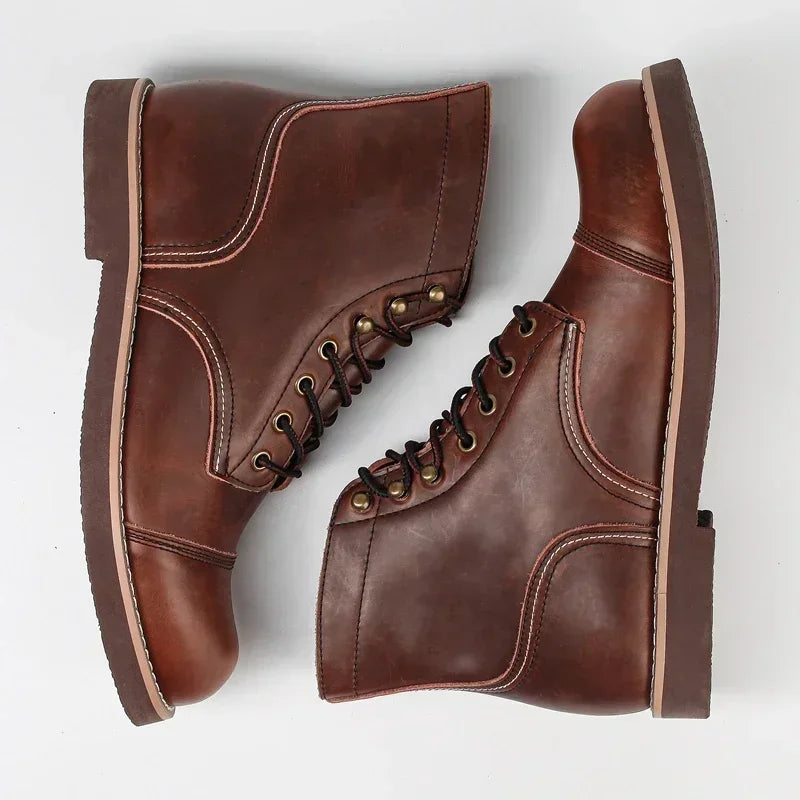Winter Vintage Tooling Men Motorcycle Boots Quality Cow Leather round Toe Brwon Casual Ankles Shoes Zapatos Hombre