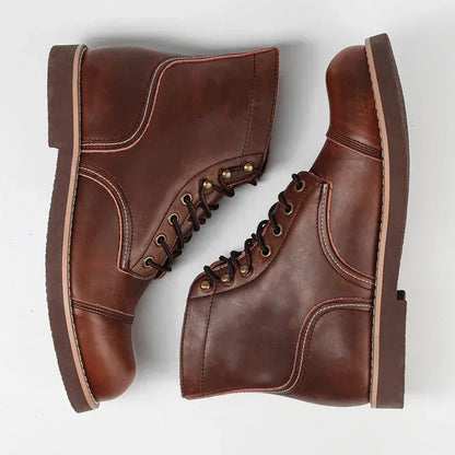 Winter Vintage Tooling Men Motorcycle Boots Quality Cow Leather round Toe Brwon Casual Ankles Shoes Zapatos Hombre