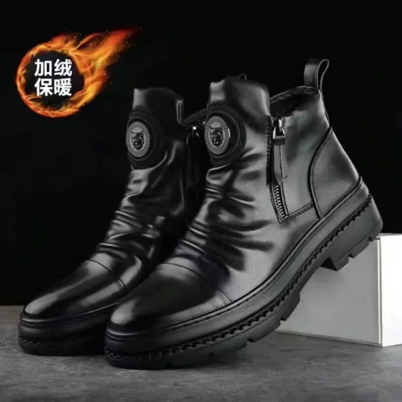 New Men Ankle Boots British Style High Top Men Shoes Motorcycle Leather Boots Zipper Retro Men'S Boots Zapatillas Hombre