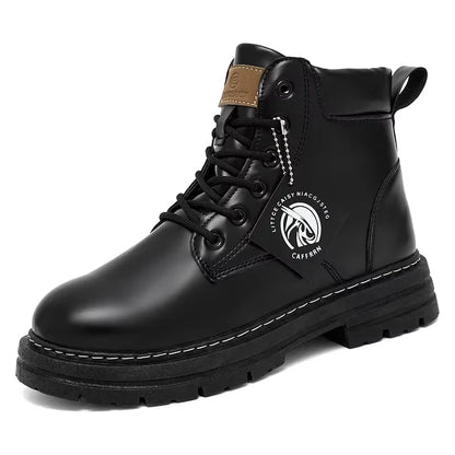 Motorcycle Boots Lace up Winter Black High Top Leisure All-Match Men'S Casual Boots Non-Slip Trend Rubber Men Flat Boots