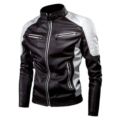 Autumn and Winter Casual Stitching Motorcycle Leather Jacket Fashion Retro Warm Jackets Men and Women Comfortable Trendy Clothin