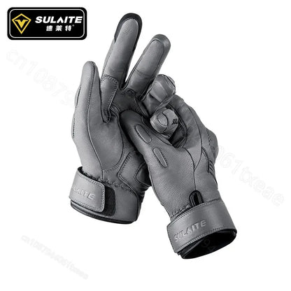SULAITE Goatskin Warm plus Fleece Cycling Gloves Motorcycle Touchscreen Vintage Leather Gloves Protective Cycling Gloves Guantes