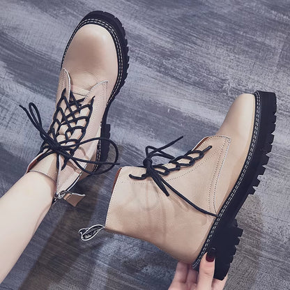 MORAZORA 2024 Genuine Leather Boots Women Shoes Thick Sole Lace up Autumn Winter Short Ankle Boots for Women Motorcycle Boots