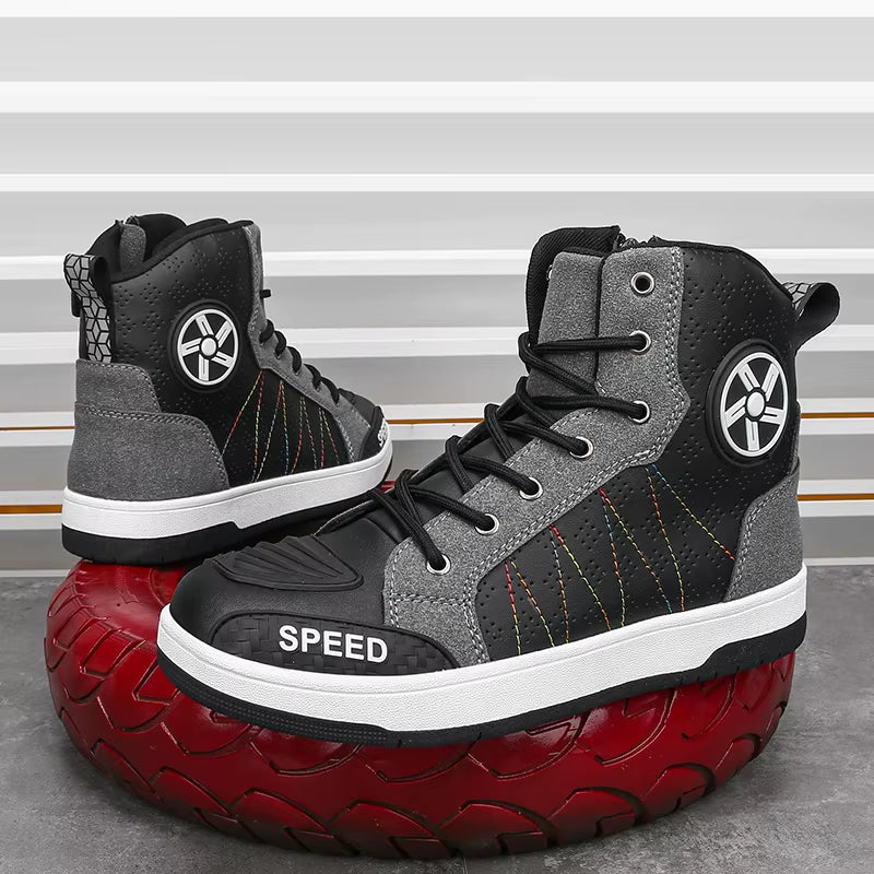 Men'S Leather Motorcycle Shoes Breathability anti Slip Wear-Resistant Motos Protective Boots Motocross Racing Riding Shoes