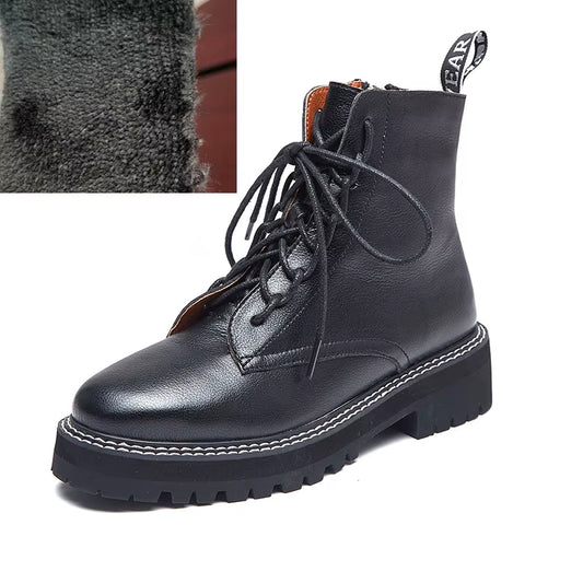 MORAZORA 2024 Genuine Leather Boots Women Shoes Thick Sole Lace up Autumn Winter Short Ankle Boots for Women Motorcycle Boots