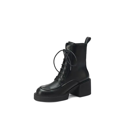 2022 New Neutral Leisure Fashion Women Ankle Boots Motorcycle Boots Genuine Leather Thick Heels Autumn Winter Casual Shoes Woman
