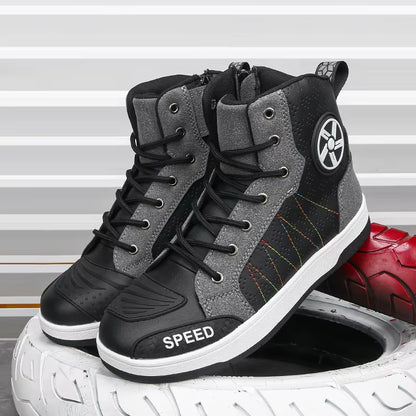 Men'S Leather Motorcycle Shoes Breathability anti Slip Wear-Resistant Motos Protective Boots Motocross Racing Riding Shoes