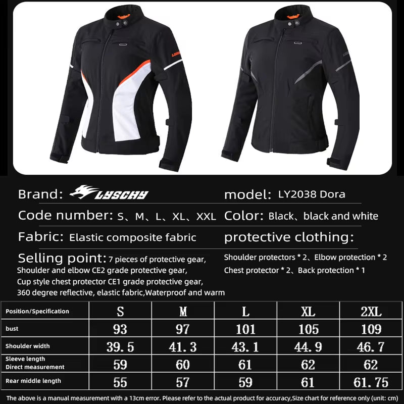 LYSCHY Motorcycle Jacket Women Autumn Winter Warm Anti-Fall Motocross Riding Clothing Waterproof Wear-Resistant Off-Road Jacket