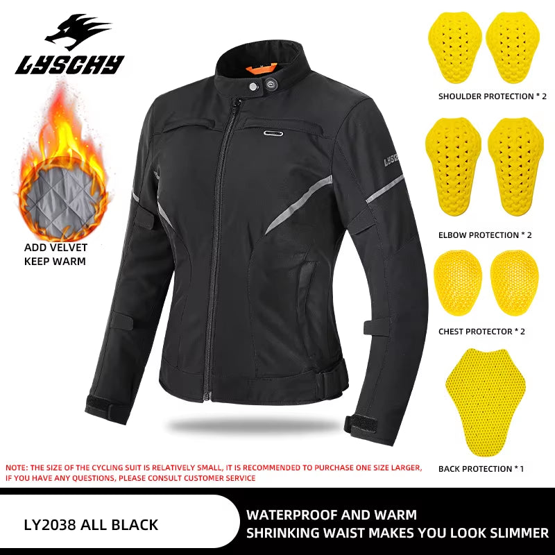 LYSCHY Motorcycle Jacket Women Autumn Winter Warm Anti-Fall Motocross Riding Clothing Waterproof Wear-Resistant Off-Road Jacket