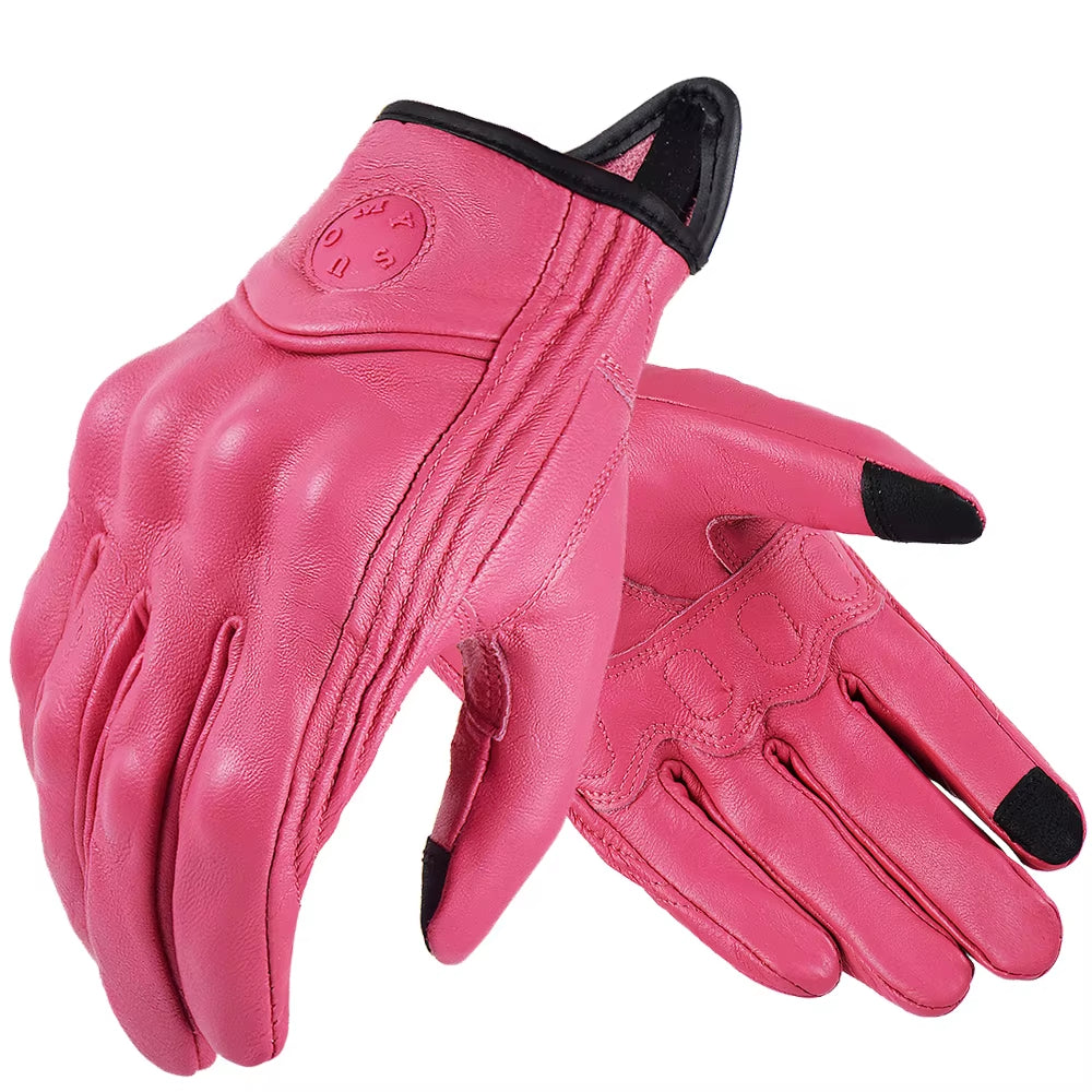 SUOMY Retro Leather Women Motorcycle Gloves Lady Pink Electric Bicycle Guantes Moto Luvas Da Motocicleta Bike Cycling Mitten