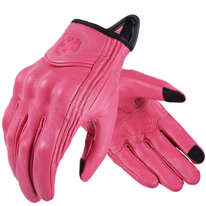SUOMY Retro Leather Women Motorcycle Gloves Lady Pink Electric Bicycle Guantes Moto Luvas Da Motocicleta Bike Cycling Mitten