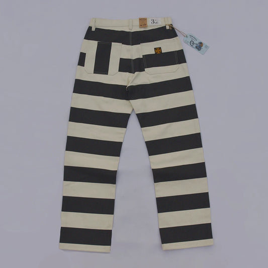 BOB DONG Prisoner Striped Motorcycle Pants for Men Vintage 16Oz Biker Trousers