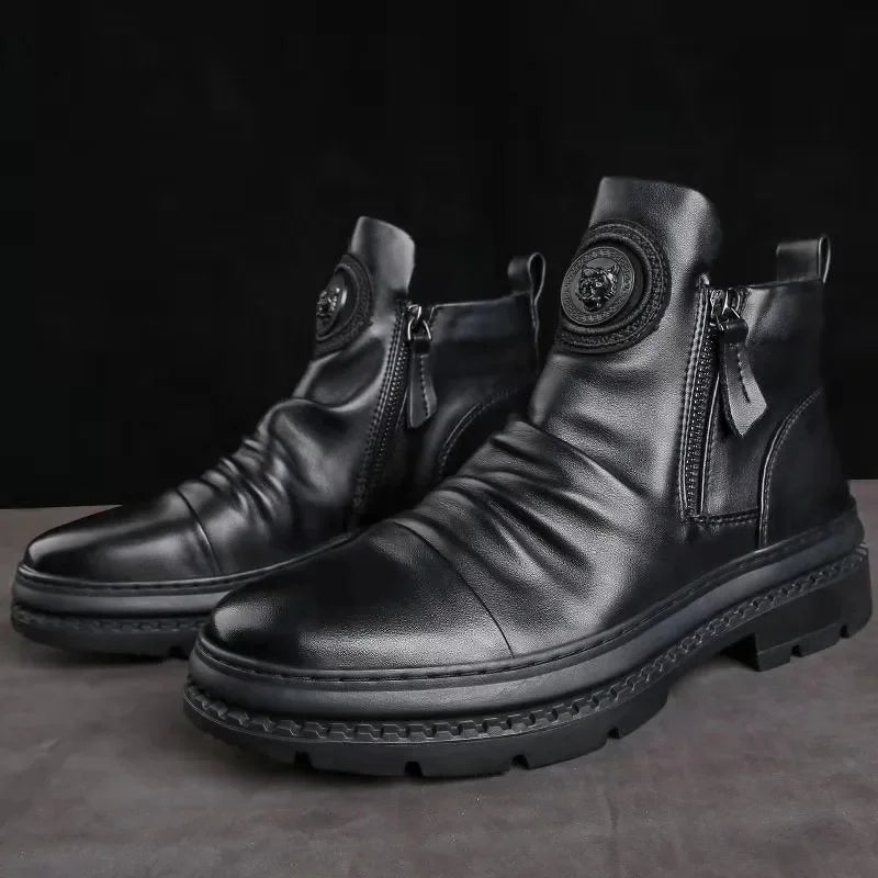 New Men Ankle Boots British Style High Top Men Shoes Motorcycle Leather Boots Zipper Retro Men'S Boots Zapatillas Hombre