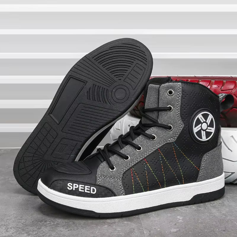 Men'S Leather Motorcycle Shoes Breathability anti Slip Wear-Resistant Motos Protective Boots Motocross Racing Riding Shoes