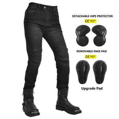 Motorcycle 2025 New Jeans Women Upgrade Silicone Protector Detachable Racing Road Rider Four Seasons Casual Fashion Moto Pants