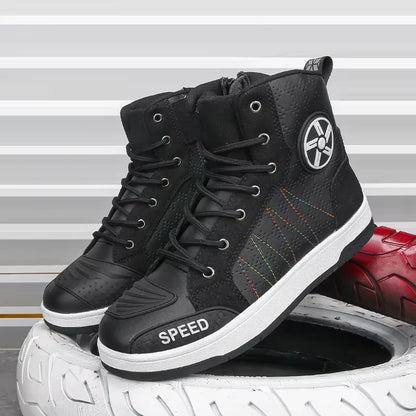 Men'S Leather Motorcycle Shoes Breathability anti Slip Wear-Resistant Motos Protective Boots Motocross Racing Riding Shoes