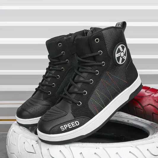 Men'S Leather Motorcycle Shoes Breathability anti Slip Wear-Resistant Motos Protective Boots Motocross Racing Riding Shoes