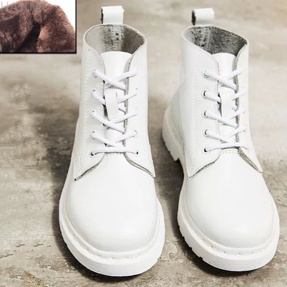 Genuine Leather Boots Women White Ankle Boots Motorcycle Boots Female Autumn Winter Shoes Woman Punk Winter Botas Mujer Spring
