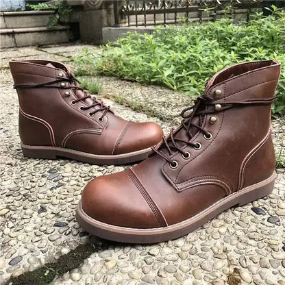 Winter Vintage Tooling Men Motorcycle Boots Quality Cow Leather round Toe Brwon Casual Ankles Shoes Zapatos Hombre
