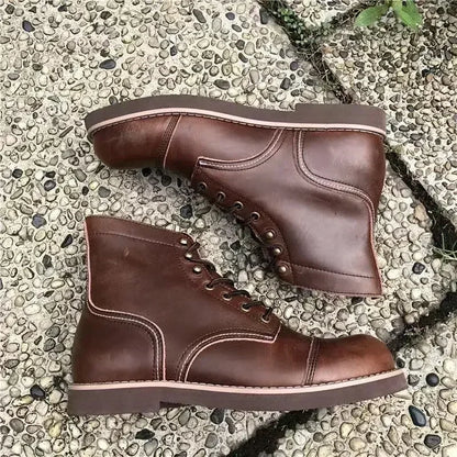 Winter Vintage Tooling Men Motorcycle Boots Quality Cow Leather round Toe Brwon Casual Ankles Shoes Zapatos Hombre