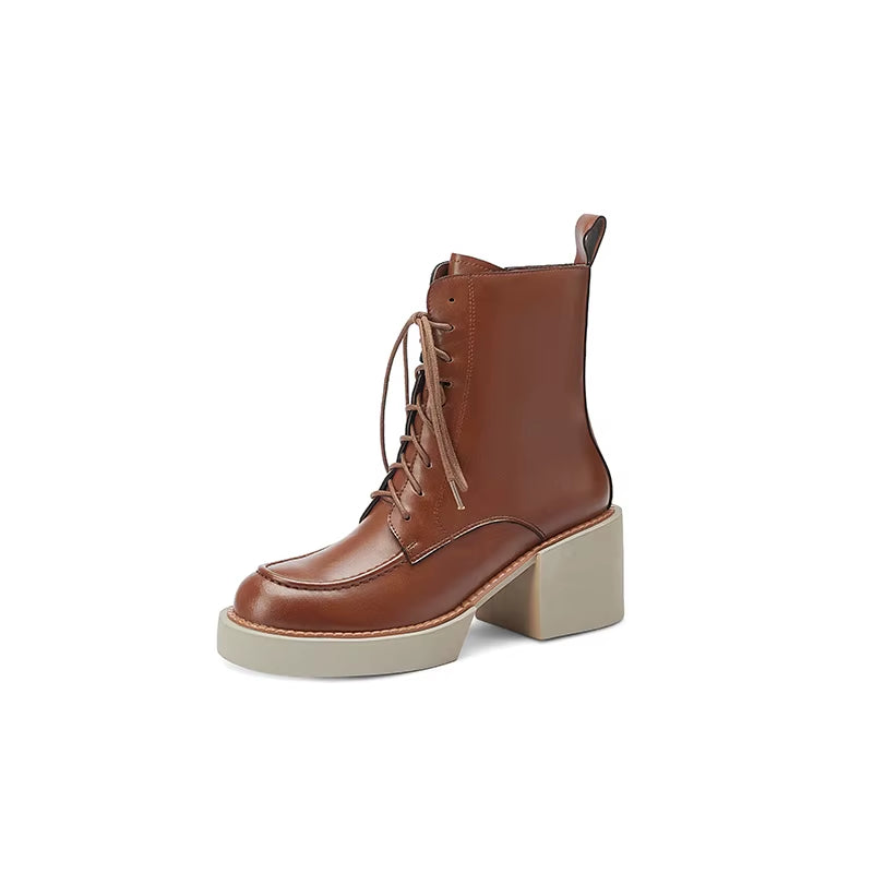 2022 New Neutral Leisure Fashion Women Ankle Boots Motorcycle Boots Genuine Leather Thick Heels Autumn Winter Casual Shoes Woman