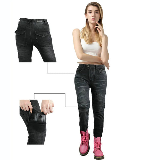 Motorcycle Pants Pantalon Moto Jeans PK718 Woman Boyfriends Motorcycle Leisure Women'S Jeans Riding High Waist Jeans Gears