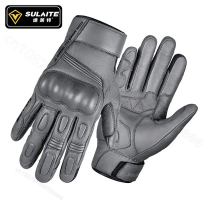 SULAITE Goatskin Warm plus Fleece Cycling Gloves Motorcycle Touchscreen Vintage Leather Gloves Protective Cycling Gloves Guantes