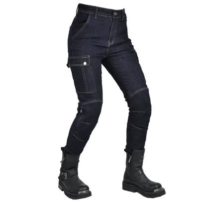 2024 New Motorcycle Dark Blue Jeans Women Silicone Protector Detachable Racing Road Rider Four Seasons Casual Fashion Pants