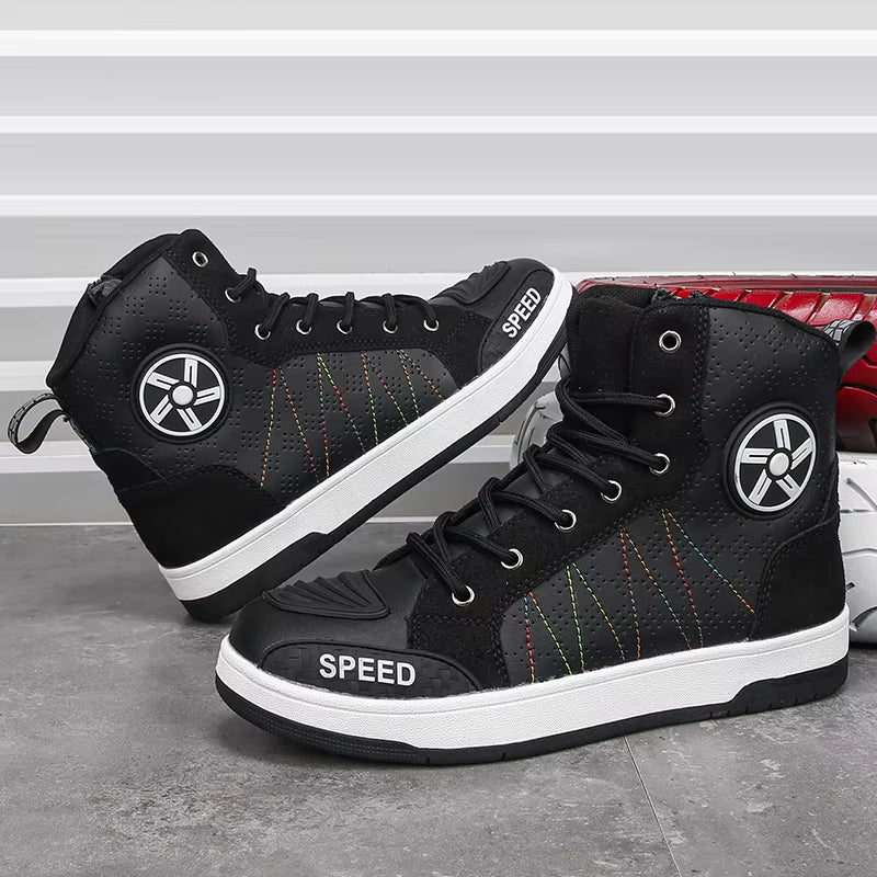 Men'S Leather Motorcycle Shoes Breathability anti Slip Wear-Resistant Motos Protective Boots Motocross Racing Riding Shoes