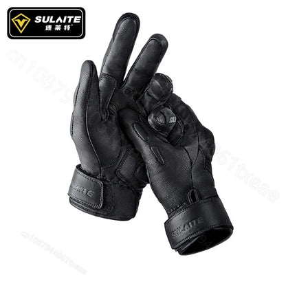 SULAITE Goatskin Warm plus Fleece Cycling Gloves Motorcycle Touchscreen Vintage Leather Gloves Protective Cycling Gloves Guantes