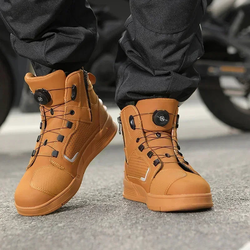 Men Motorcycle Microfiber Leather Ankle Boots Street Motorbike Racing Shoes Motocross Biker Chopper Cruiser Touring Ankle Boots