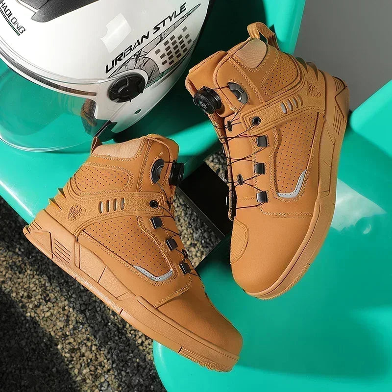 Men Motorcycle Microfiber Leather Ankle Boots Street Motorbike Racing Shoes Motocross Biker Chopper Cruiser Touring Ankle Boots