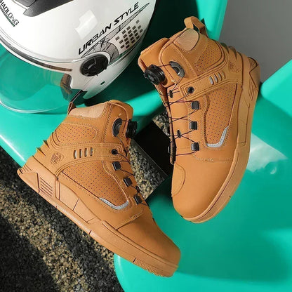 Men Motorcycle Microfiber Leather Ankle Boots Street Motorbike Racing Shoes Motocross Biker Chopper Cruiser Touring Ankle Boots