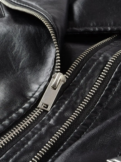 2025 New Autumn Winter Women'S Motorcycle & Biker Faux Leather Jackets Female Vintage High Street Black PU Punk Coats Outerwear